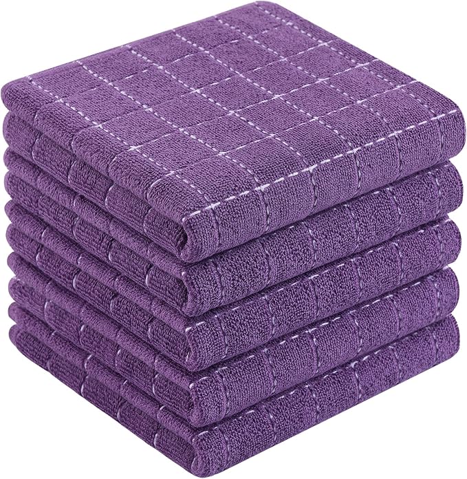 Homaxy 100% Cotton Terry Kitchen Towels, 5 Pack, Purple | Ultra Soft and Absorbent Dish Towels for Kitchen, Suitable for Drying and Washing Dishes