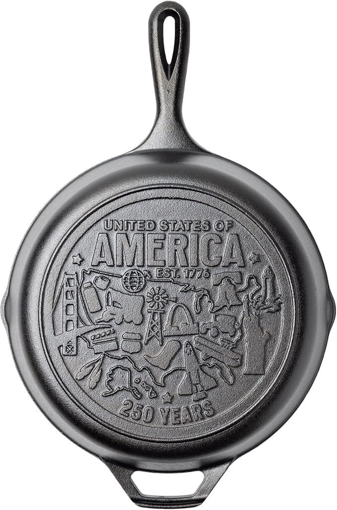Lodge 10.25 Inch Cast Iron Skillet – Pre-Seasoned Frying Pan with Teardrop Handle – Oven, Stovetop, Grill & Campfire Use – Made in USA – Non-Toxic, Even-Heating Cookware – 250th Anniversary Logo