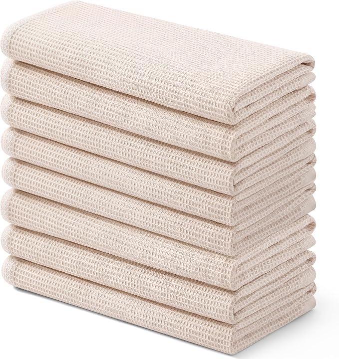 Homaxy 100% Cotton Waffle Weave Kitchen Towels, 8 Pack, Beige | Soft and Absorbent Dish Towels, 16 x 26 Inches Quick Dry Hand Towels