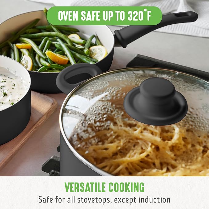 GreenLife 6QT Ceramic Nonstick Stockpot with Glass Straining Lid, Black | PFAS-Free Ceramic Nonstick Coating, Large Cooking Pot, Soup Pan, Stay-Cool Handles, Dishwasher & Oven Safe up to 350F