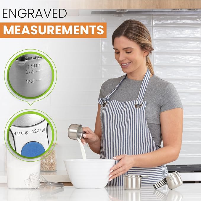 Spring Chef Magnetic Stainless Steel Measuring Cups Set of 7, Winter Frost | Patented Metal Measuring Cups for Measuring Dry or Liquid Ingredients, Easy to Read Markings, Dishwasher Safe Magnetic Cups