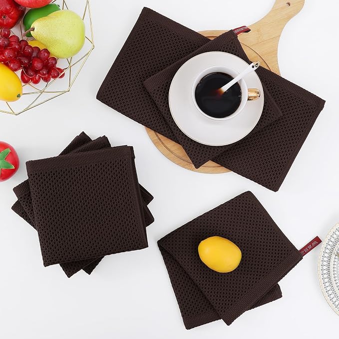 Homaxy 100% Cotton Waffle Weave Kitchen Dish Cloths 24-Pack, Dark Brown | 12 x 12 Inches, Ultra Soft Absorbent Dish Towels, Quick Drying Dish Rags with Hanging Loop