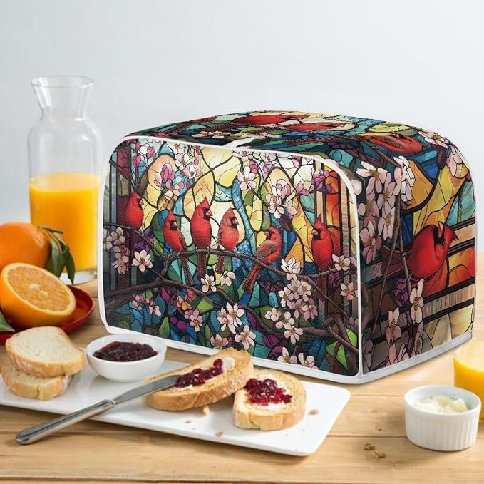 Cardinal Printed Toaster Cover Peach Blossom Toaster Dust Covers 4 Slice Bread Maker Cover Dustproof, Waterproof Kitchen Small Appliance Protector