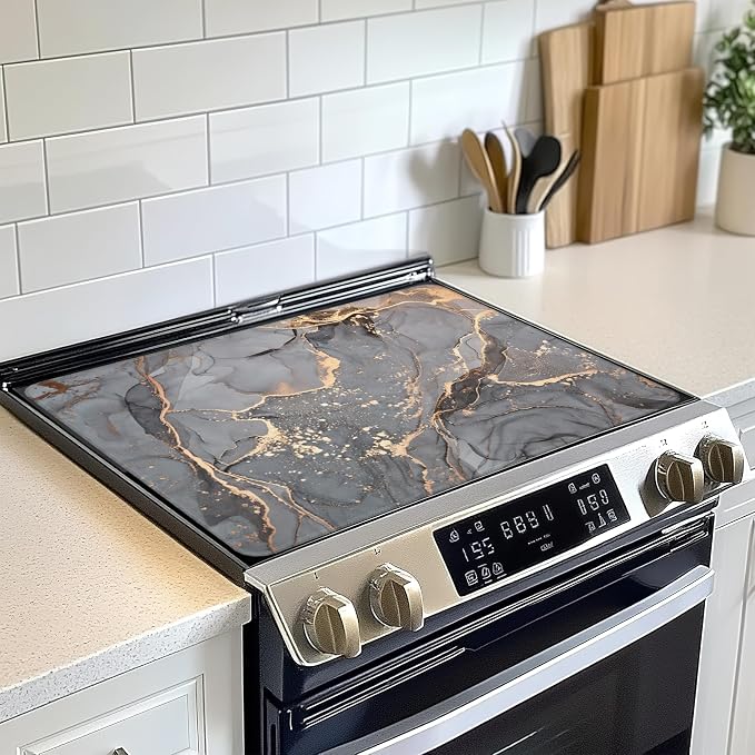 Gray Gold Marble Electric Stove Top Cover Protector,Glass Flat Top Stove Mat,Heat-Resistant Oven Induction Cooktop Mat for Ceramic Countertop Mats Dish Drying Mat