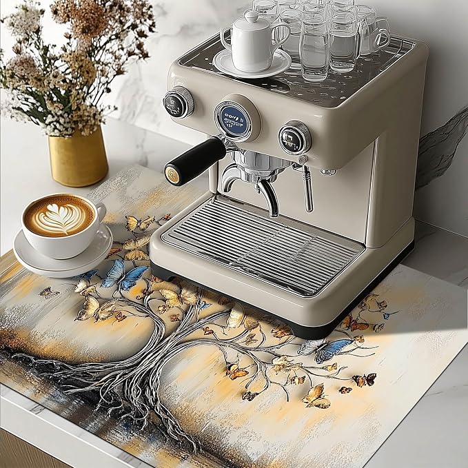 HOMETITUTE Gold Butterfly Tree Stove Top Cover 28x20 3D Diatomite Mat