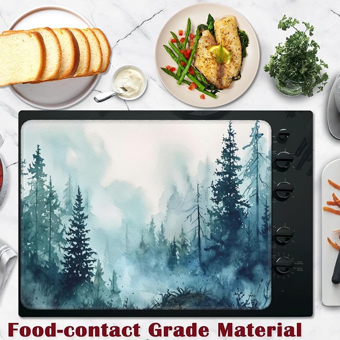Misty Forest Stove Top Cover for Electric, Glass Ceramic Stove Cover, Heat Resistant Flat Stovetop Protector, Dish Drying Mats for Kitchen