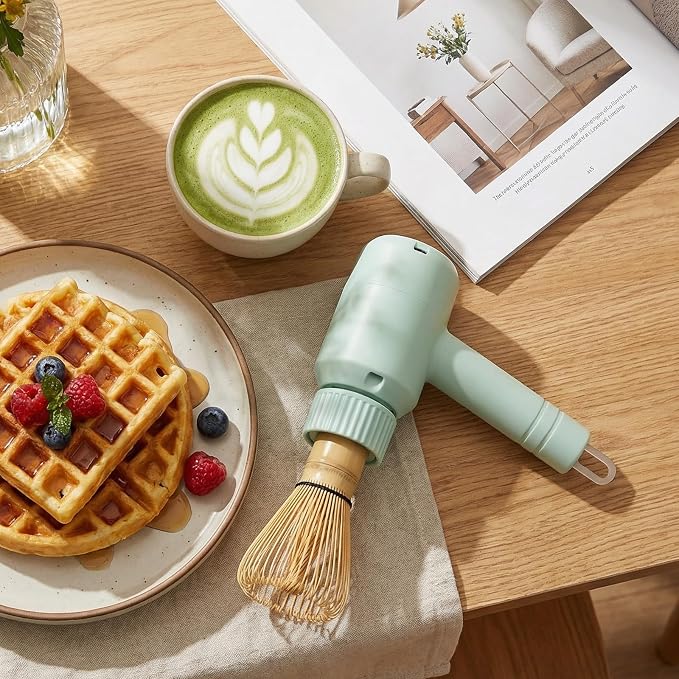 Clay&Fire Matcha Whisk, Portable Electric Powered Whisk for Matcha Powder | Versatile Matcha Shaker for Cooking Tasks, Making Cakes,Whipping Cream (Sage green)