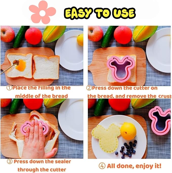 Uncrustable Sandwich Cutter, Crustless Sandwich Cutter and Sealer Set | 24PCS Sandwich Cookie Cutters & Forks, Heart Square Dino Mouse Butterfly Unicorn Shapes, Lunch & Bento Box Accessories