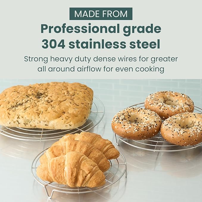 3 Set Round Cooling Racks for Baking (7.5, 9 & 10.5 Inch) | Oven & Dishwasher-Safe, 100% Stainless Steel, Steaming and Baking Rack , Fits Air Fryer, Pressure Cooker & Cake Pan