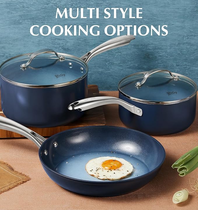 KOCH SYSTEME CS 4 QT Saucepan with Lid, 4 Quart Nonstick Ceramic Sauce pan with Stainless Steel Handle, Non-Toxic Cooking Pot, Induction Pot, Oven Safe, Compatible for All Stove Top, Gradient Blue
