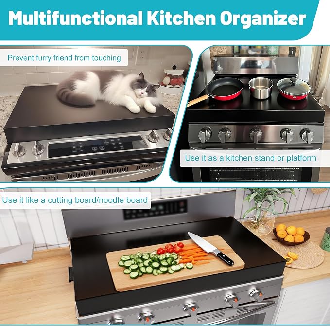 Stove Top Cover, Large Gas Stove Cover Board, 30" L x 22" W x 3" H, Metal Stove Top Cover with Handles, Noodle Board Cooktop Cover, Kitchen Organizer, Easy to Clean