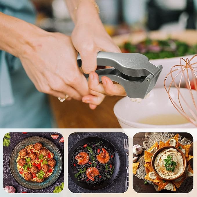 Pamperεd Chεf Garlic Press, Garlic Mincer Easy-squeeze Ergonomic Handle, No Need To Peel, Rust Proof, Professional Ginger Press & Garlic Crusher with Handy Cleaning Brush- Dishwasher Safe