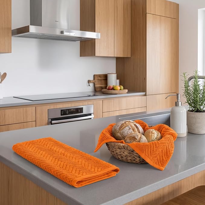 100% Cotton Kitchen Towels 15x25 in, Orange Set (Pack of 4)