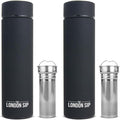 the London Sip Multi-Purpose Travel Mug and Tumbler Fruit Infused Flask Hot and Cold Double Wall Stainless Steel Thermos with Extra-Long Infuser, Zen Black, Pack of 2