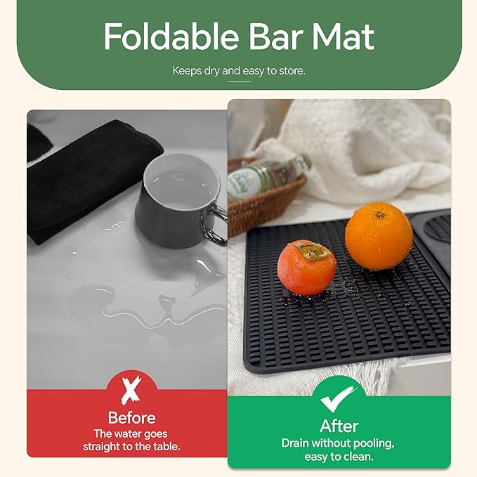 Bar Mat, Bar Accessories, Multifunctional Folding Cocktail Mat with Cutting Board, 18" X 12"(Black) Drying Mats,Bar Mat for Countertop,Bar Decorations for Home , Outdoor Bar Accessories ,Travel