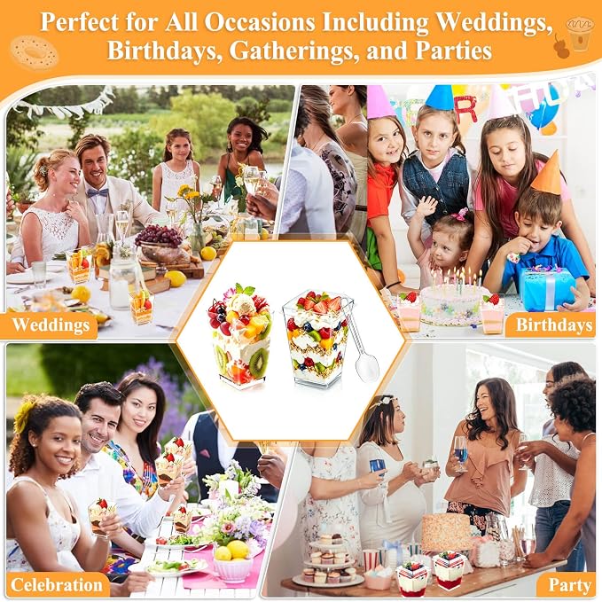 450 Pack Plastic Dessert Cups with Lids and Spoons, 5 oz Mini Dessert Cups | Clear Yogurt Cups with Lids, Small Appetizer Cups for Fruit Party Pudding Shooter