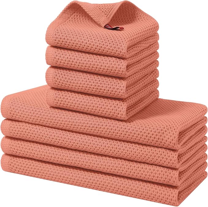Homaxy 8 Pack 100% Cotton Kitchen Towels and Dishcloths Set, Coral | 12 x 12 Inches and 13 x 28 Inches Kitchen Towels Set, Ultra Soft Absorbent Dish Cloths for Washing Dishes