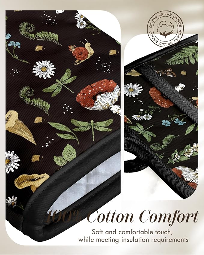 Miss Adola Cotton Oven Mitts and Pot Holders Sets, Forest Charm | Heat-resistant up to 350°F, Pure Cotton, Quilted Contact Surface, Stylish Design, with Hanging Loop, Ready to Gift Package