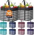 Reusable Grocery Shopping Bags 10 Pack Large Foldable Tote Bags Bulk | Eco Produce Bags with Long Handle for Shopping Groceries Clothes (Plaid C)