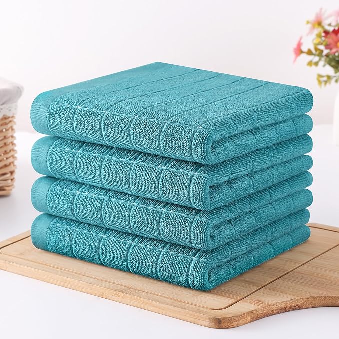 Homaxy 100% Cotton Terry Kitchen Towels, 6 Pack, Lake Blue | Ultra Soft and Absorbent Dish Towels for Kitchen, Suitable for Drying and Washing Dishes