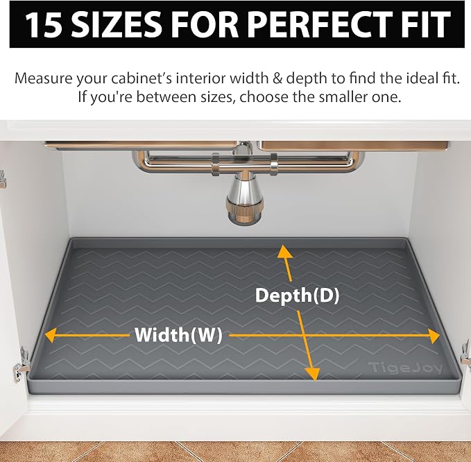 TigeJoy Under Sink Mats for Kitchen Waterproof 25" x 22", Cabinet Liner | Leak-Proof Silicone Mat Sink Protector, Kitchen Essentials Organizer and Storage,Boot or Shoe Tray, Pet Feeding Mat