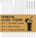 Piteno® 12Pcs Glass Straws with 4Pcs Brushes, Clear Glass Drinking Straws, 10''x10MM, Set of 6 Straight and 6 Bent with 4 Cleaning Brushes, Perfect for Smoothies, Milkshakes, Juice, Tea