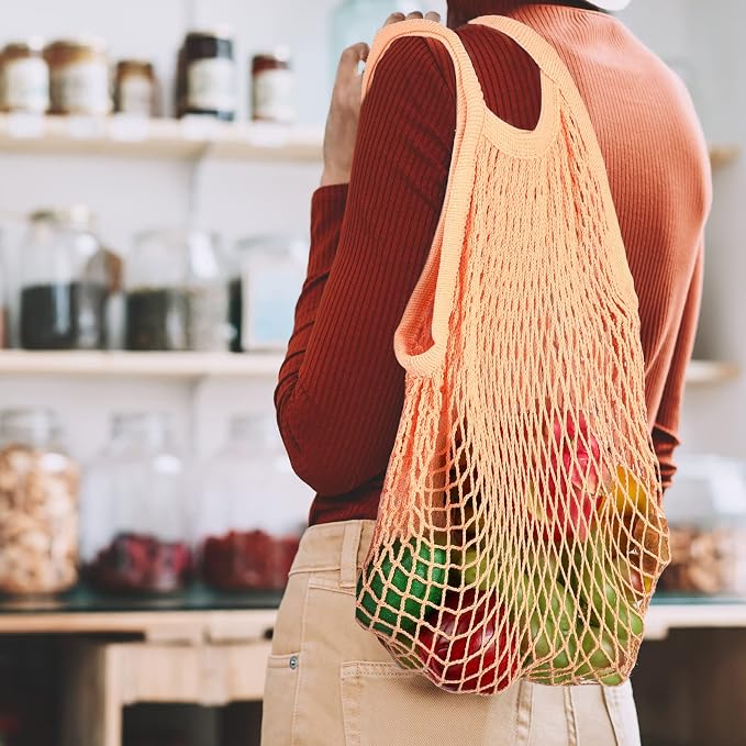 Shappy 16 Pcs Mesh Grocery Bags Reusable Produce Bags Washable Cotton Mesh Tote with Handles for Fruit Vegetable Farmers Market Shopping
