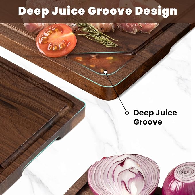 Heimlove Walnut Wood Cutting Board for Kitchen, 15"x10" Reversible Wooden Chopping Board with Deep Juice Grooves and Handles, Natural Walnut Wood Cutting Board for Chopping, Cheese, Vegetables