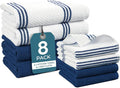 Casa Platino Kitchen Towel Set 8 Pc 4 Dish Cloths (13"x13") & 4 Kitchen Towels (16"x26") - Absorbent, Quick Dry, Soft, Durable Dish Rags With Hanging Loop for Wiping Surfaces & Drying Dishes - Blue.