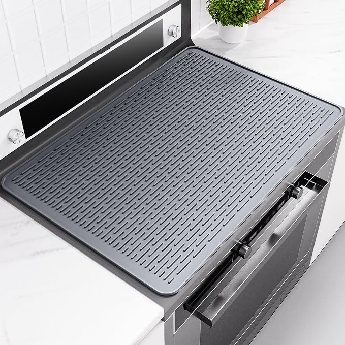 Stove Top Covers for Electric Stove, Glass Cooktop Protector 30''L x 21''W | Waterproof Foldable Anti-Slip Heat Resistant Induction Silicone Stove Mat, Camper RV Stovetop Cover, Kitchen Dish Drying Mat