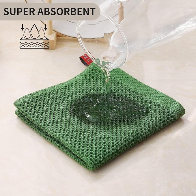 Kitinjoy 100% Cotton Waffle 8-Pack Kitchen Towels, 12" x 12", Grass Green | Ultra Absorbent, Super Soft, lightweight, Quick Drying Dish Rags for Washing Dishes
