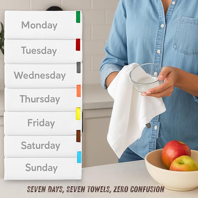 Flour Sack Towels| Tea Towel for Crafts| Kitchen Towels Cotton Blank Towel for Embroidery Baking Bread Proofing Linen Cover | Super Absorbent Dish Towels with Color Hanging Loops 7 Pack 18"x28" White