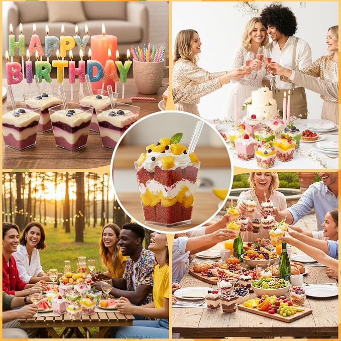 600 Pcs 5 oz Dessert Cups with Lids & Spoons, Reusable Clear Plastic Parfait & Appetizer Cups, Mini Dessert Shooters for Pudding, Yogurt, Jello, Ice Cream, Trifle & Fruit - For Party & Wedding