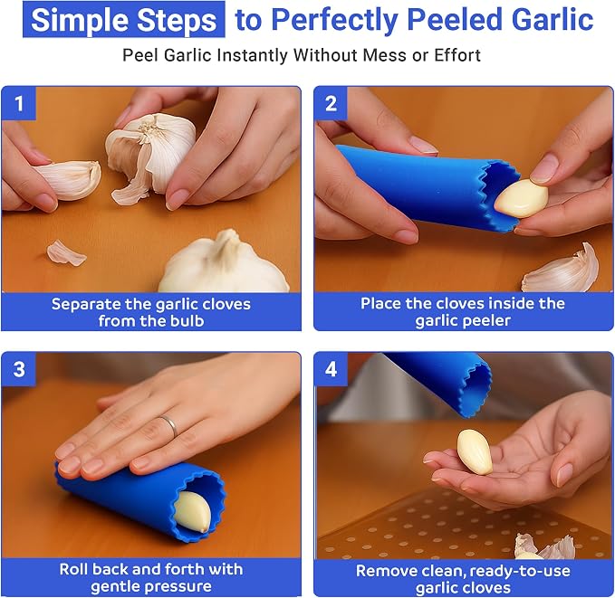 Silicone Garlic Peeler Tube, 2 Pack – BPA-Free, Odor-Free & Dishwasher Safe – Easy Garlic Skin Remover Roller – Black & Blue Kitchen Gadget for Fast, Effortless Cooking (black & blue)