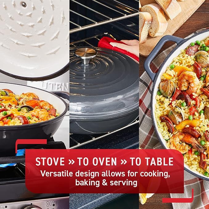 T-fal Cast Iron Enameled Casserole Dish 3.5 Quart Induction Oven Broiler Safe 500F Pots and Pans, Cookware Grey