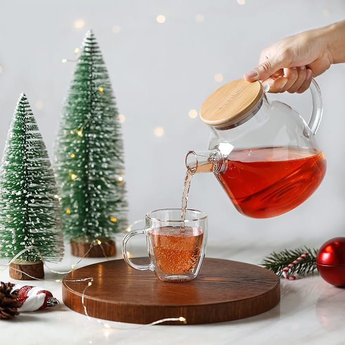 CnGlass Glass Teapot Stovetop Safe,40.6oz Clear Tea pot with Removable Filter Spout,Loose Leaf and Blooming Tea Maker
