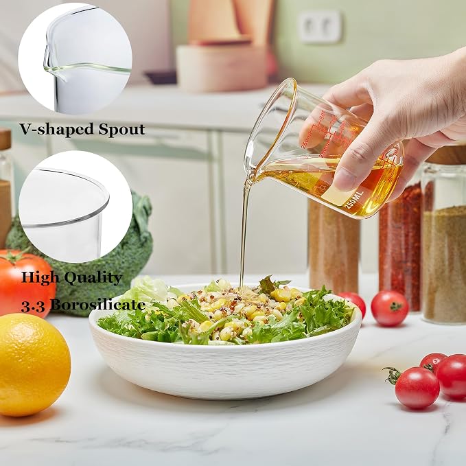 High Borosilicate Glass Measuring Cup Set-V-Shaped Spout，Includes 250ml(8OZ), 500ml(16OZ), and 1000ml(32OZ) Glass Measuring Beaker, Easy to Read