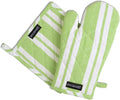 Encasa XO Oven Mitts and Pot Holders Set, Heat Resistant Cotton | Franca Lime Stripes, Diamond Quilted | Non-Slip Grip | Microwave & Oven Safe | Hanging Loop | Machine Washable | Set of 2