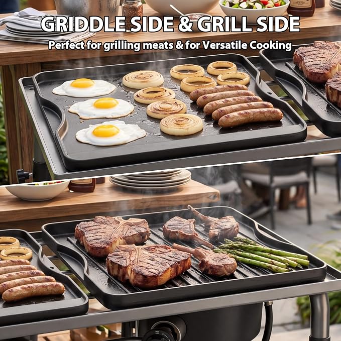 Utheer Reversible Cast Iron Griddle for All Camp Chef 14" & 16" Stoves | Reversible griddle fits Camp Chef Explorer 2-burner, 3-burner and single-burner outdoor stoves, 1 pack