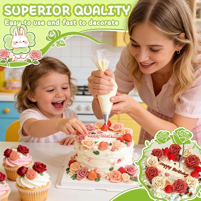 Hendiy 7 Pieces/Set Stainless Steel Cake Decorating Tips Set | Cream Icing Piping, Fondant Rose Nozzle, Pastry Tools