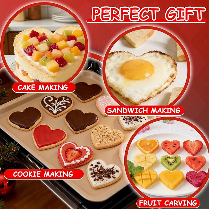 Love Heart Cookie Cutter Set Pack of 5 Valentines Day Heart Biscuit Cutter for Sandwiches, Pastries, Fruit and Cakes Birthday, Wedding Baking Tools