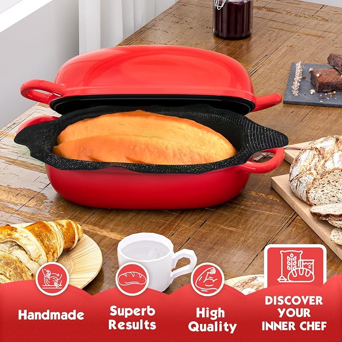 Dutch Oven，2.5QT Bread Pans with Silicone Liner for Bread Baking | Cast Iron Loaf Pan with Perforated Non-Stick Silicone Liner，with Lid，loop handles，for Homemade Breadmaking，oven safe