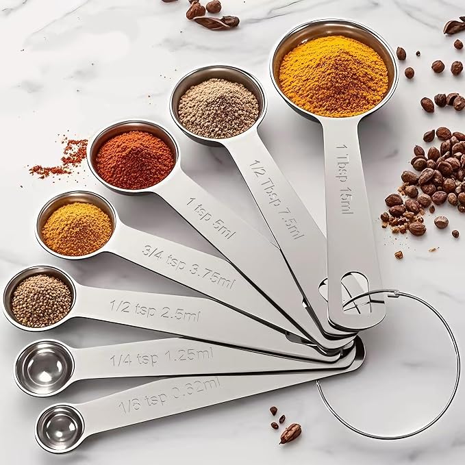 Stainless Steel Measuring Cups & Spoons Set,Coffee Scoop Spoon | Kitchen Gadgets for Cooking & Baking,Set of 7