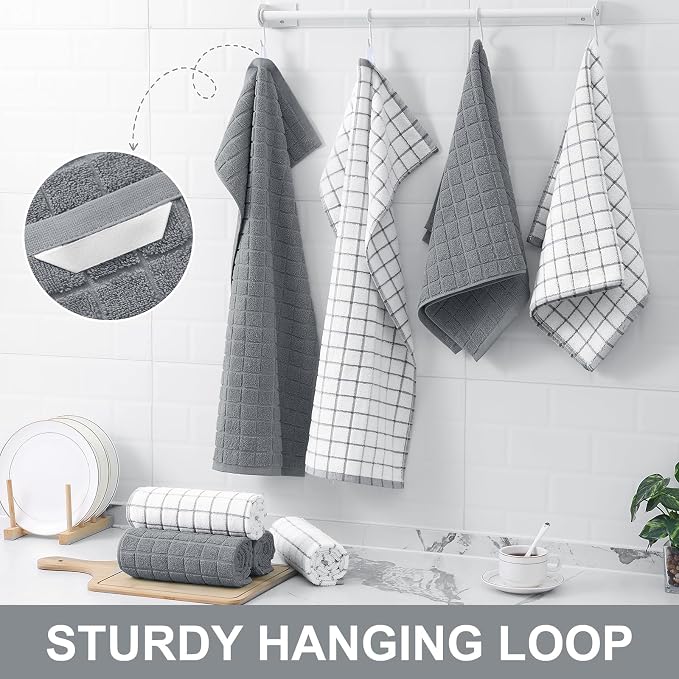 Homaxy Large Premium Cotton Kitchen Towels 16"x 28", 6 Pack, Grey | Natural Ring Spun 390 GSM Dish Towels, Super Absorbent Terry Kitchen Hand Towels, Soft Tea Towels with Hanging Loop