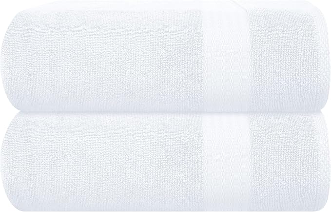 GLAMBURG Premium Cotton Oversized 2 Pack Bath Sheet 35x70-100% Pure Cotton - Ideal for Everyday use - Ultra Soft & Highly Absorbent - Machine Washable - White