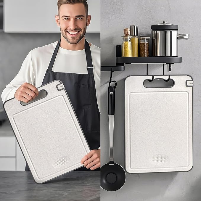 Titanium Cutting Board, Double Sided Chopping Board for Kitchen, Non Toxic Non Slip Cutting Board 14.37"*9.84", Food-Grade, Dishwasher Safe (1PCS of Pack,1 side Titanium Other side Wheat Straw PP)