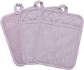 Pot Holders Yarn-Dyed Set of 3 Non Slip Silicone Kitchen Lines | Heat Resistant 500℉ Kitchen Gloves BBQ Baking Women Men Cooking Barbecue Microwave Machine Washable (Purple Potholders)