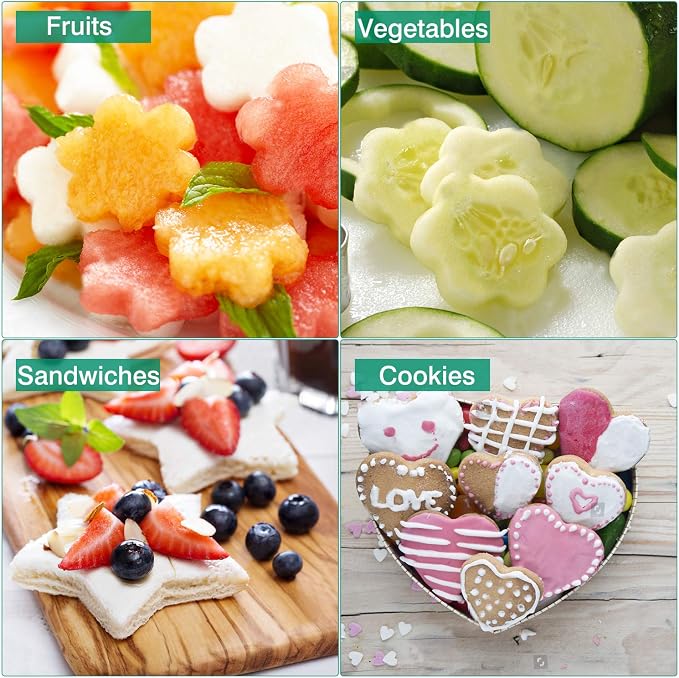 Hhyn Sandwich Cutters Set for Kids, 12 PCS | Mickey Mouse, Dinosaur, Star, Heart Shapes and Mini Vegetable Fruit Cookie Cutters Food Mold for Holiday and Party
