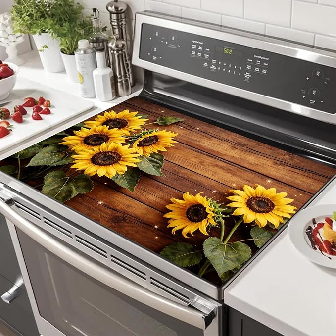 HOMETITUTE Spring Stove Top Cover 28x20 Sunflower Inspirational Heat Resistant