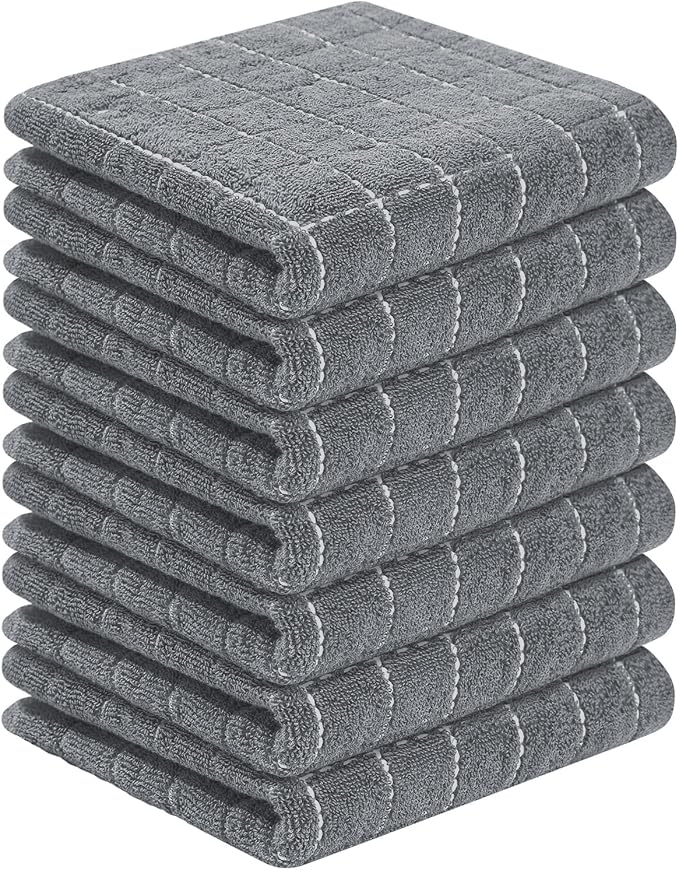 Homaxy 100% Cotton Terry Kitchen Towels, 7 Pack, Grey | Ultra Soft and Absorbent Dish Towels for Kitchen, Suitable for Drying and Washing Dishes